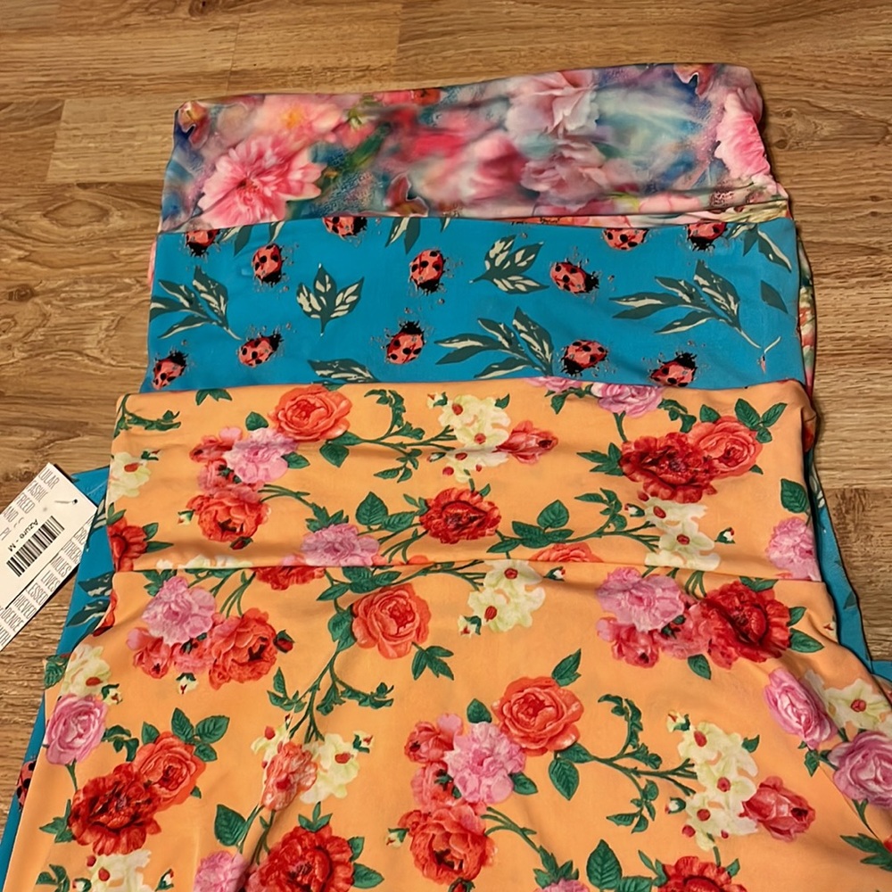 Lot 3 Medium LuLaroe Azure Skirts Aline, ladybug, floral, roses, tie dye
